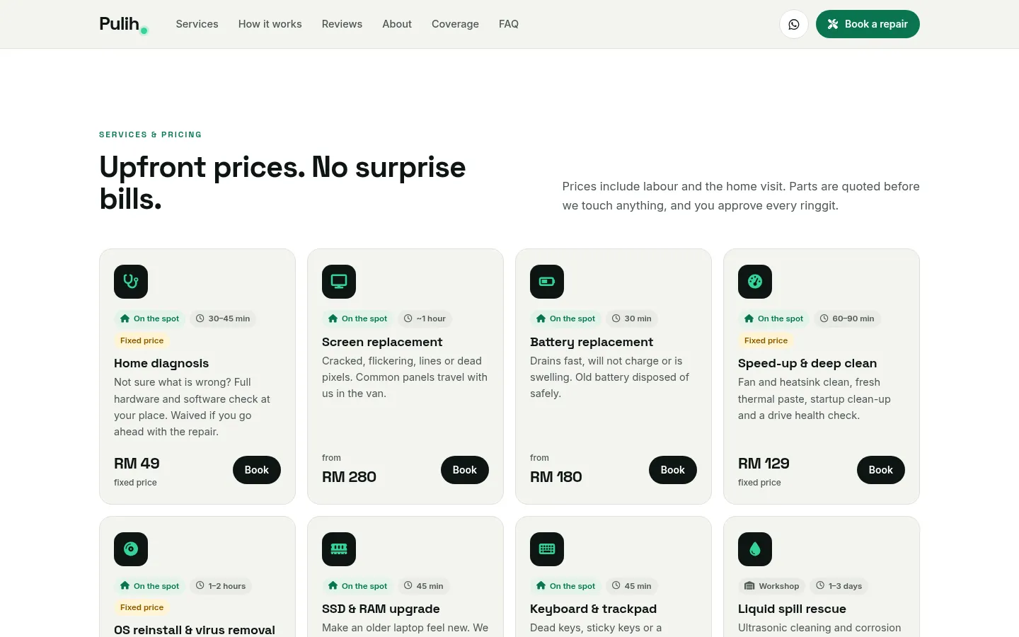 Services with upfront prices